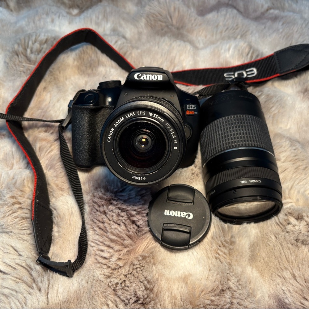 Canon EOS Rebel T6 DSLR Camera with Black and Red Accents